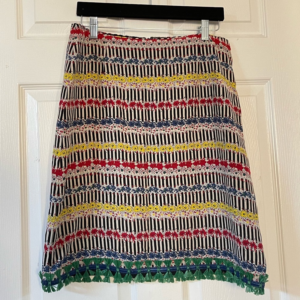Anna Sui Black Striped Floral Skirt
